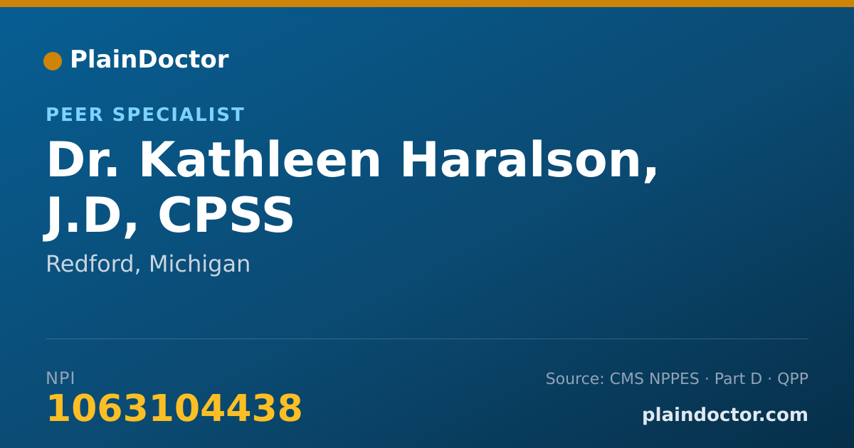 Shareable card for Kathleen Haralson, J.D, CPSS - Peer Specialist, Redford, MI