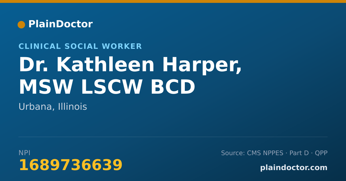 Shareable card for Kathleen Harper, MSW LSCW BCD - Clinical Social Worker, Urbana, IL