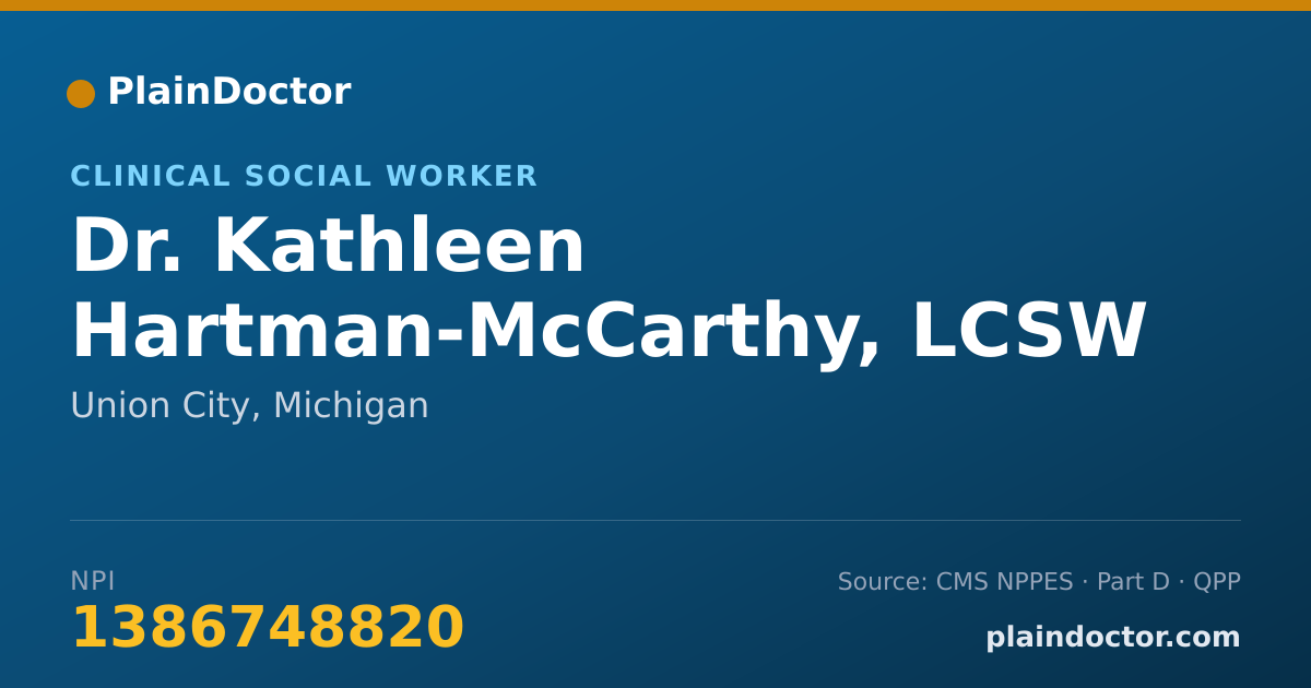 Shareable card for Kathleen Hartman-McCarthy, LCSW - Clinical Social Worker, Union City, MI