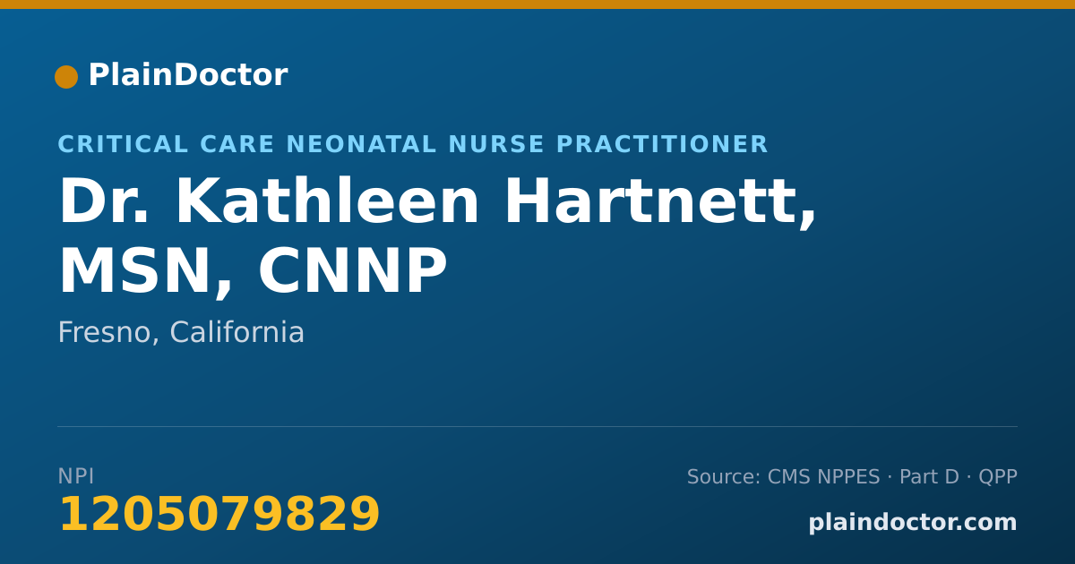 Shareable card for Kathleen Hartnett, MSN, CNNP - Critical Care Neonatal Nurse Practitioner, Fresno, CA