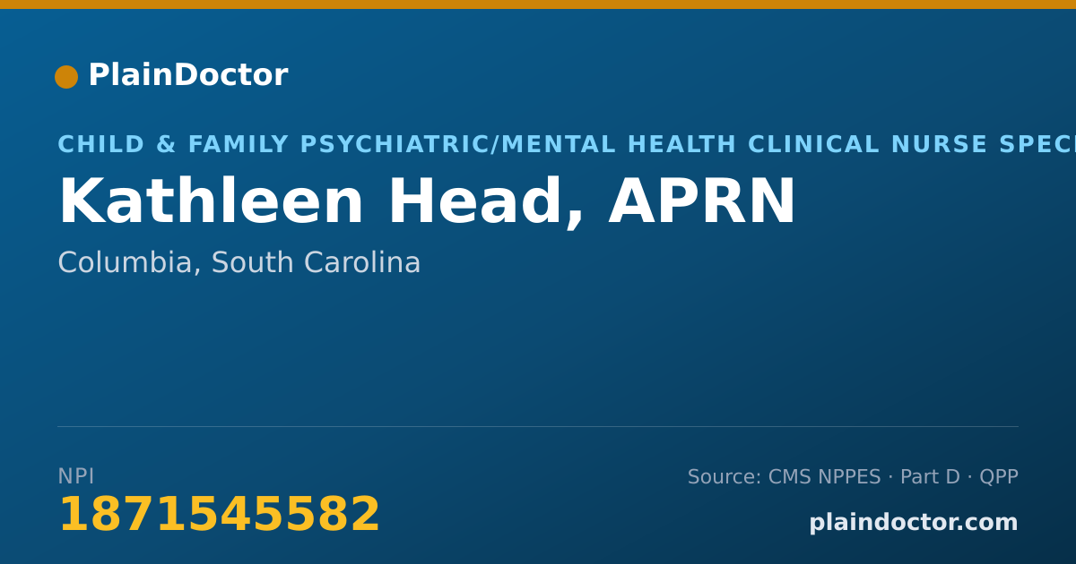 Shareable card for Kathleen Head, APRN - Child & Family Psychiatric/Mental Health Clinical Nurse Specialist, Columbia, SC