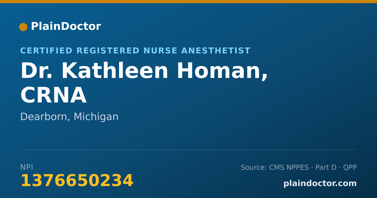 Shareable card for Kathleen Homan, CRNA - Certified Registered Nurse Anesthetist, Dearborn, MI