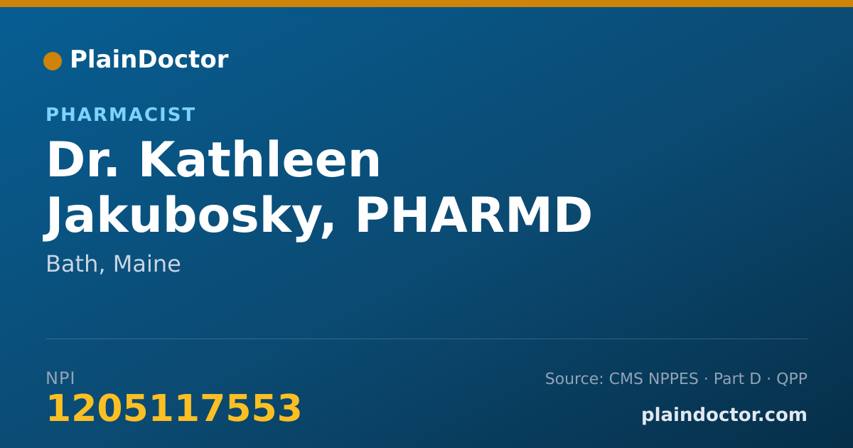 Shareable card for Kathleen Jakubosky, PHARMD - Pharmacist, Bath, ME