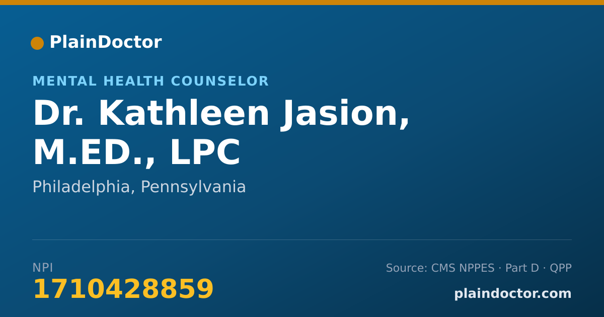 Shareable card for Kathleen Jasion, M.ED., LPC - Mental Health Counselor, Philadelphia, PA