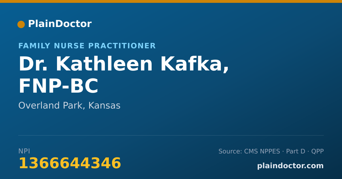 Shareable card for Kathleen Kafka, FNP-BC - Family Nurse Practitioner, Overland Park, KS