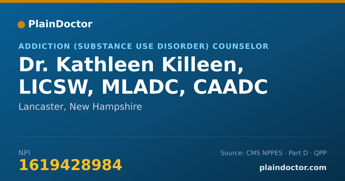 Shareable card for Kathleen Killeen, LICSW, MLADC, CAADC - Addiction (Substance Use Disorder) Counselor, Lancaster, NH