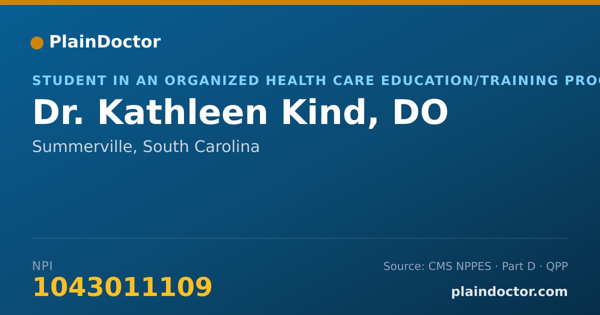 Shareable card for Kathleen Kind, DO - Student in an Organized Health Care Education/Training Program, Summerville, SC