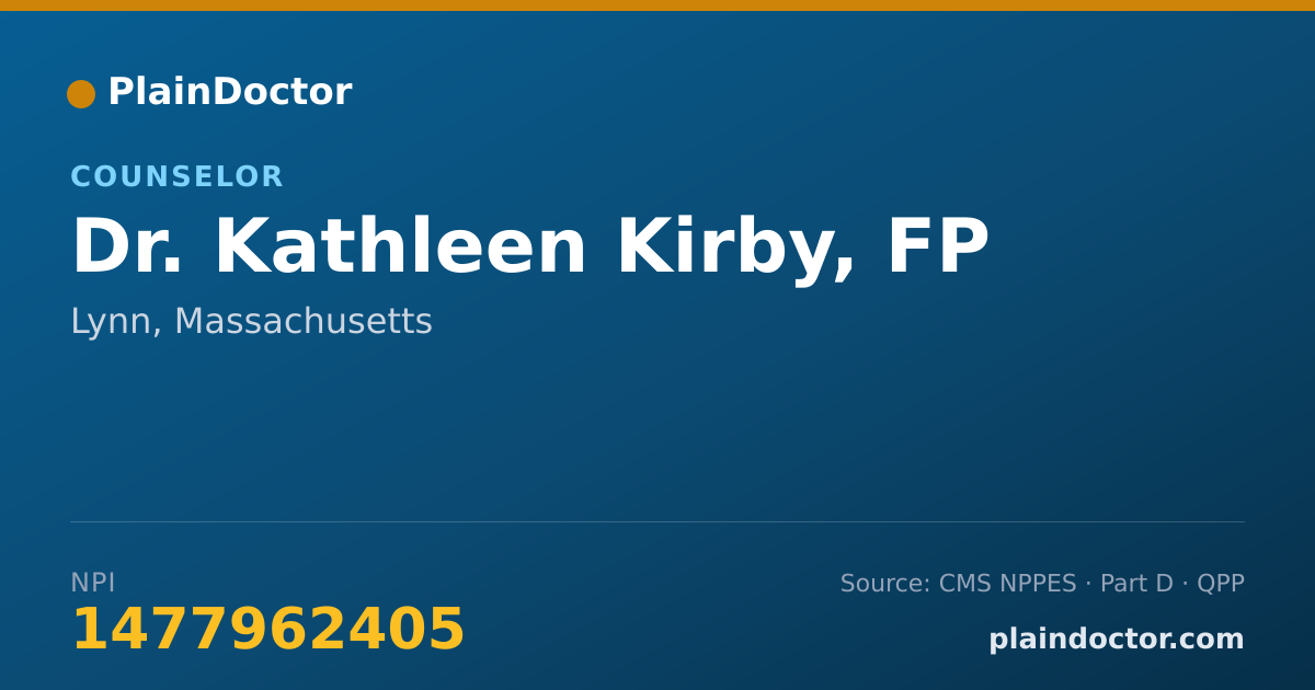 Shareable card for Kathleen Kirby, FP - Counselor, Lynn, MA