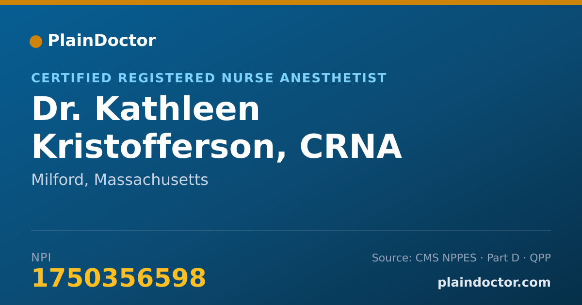 Shareable card for Kathleen Kristofferson, CRNA - Certified Registered Nurse Anesthetist, Milford, MA