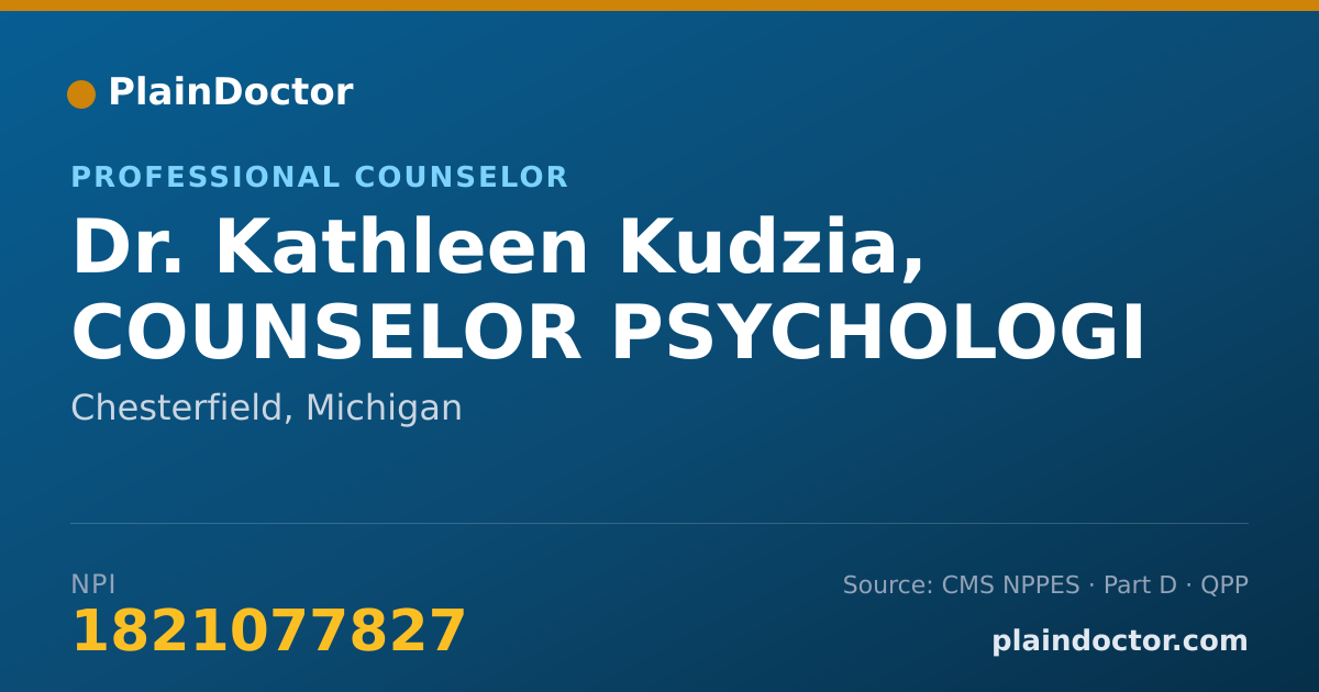 Shareable card for Kathleen Kudzia, COUNSELOR PSYCHOLOGI - Professional Counselor, Chesterfield, MI