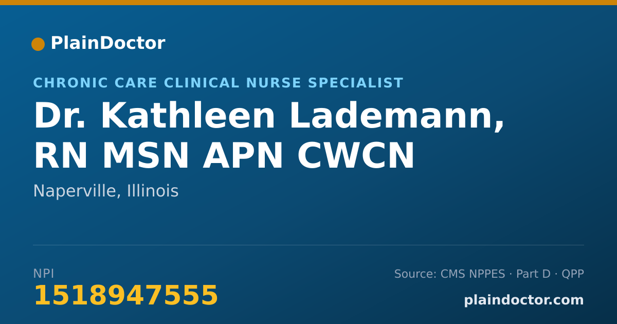Shareable card for Kathleen Lademann, RN MSN APN CWCN - Chronic Care Clinical Nurse Specialist, Naperville, IL