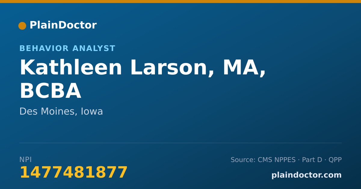 Shareable card for Kathleen Larson, MA, BCBA - Behavior Analyst, Des Moines, IA