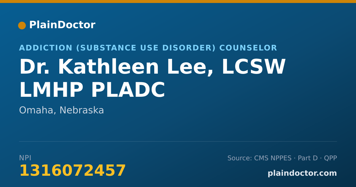Shareable card for Kathleen Lee, LCSW LMHP PLADC - Addiction (Substance Use Disorder) Counselor, Omaha, NE