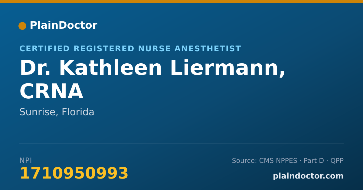 Shareable card for Kathleen Liermann, CRNA - Certified Registered Nurse Anesthetist, Sunrise, FL