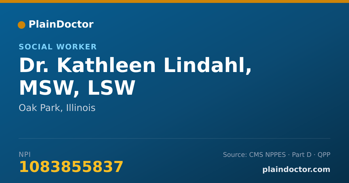 Shareable card for Kathleen Lindahl, MSW, LSW - Social Worker, Oak Park, IL