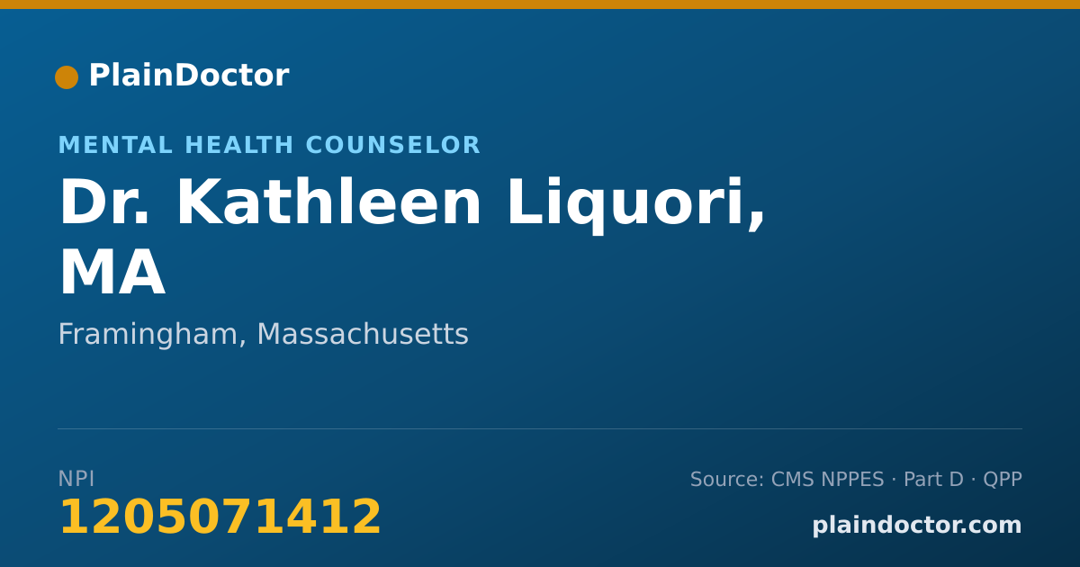 Shareable card for Kathleen Liquori, MA - Mental Health Counselor, Framingham, MA