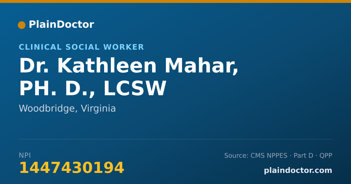 Shareable card for Kathleen Mahar, PH. D., LCSW - Clinical Social Worker, Woodbridge, VA