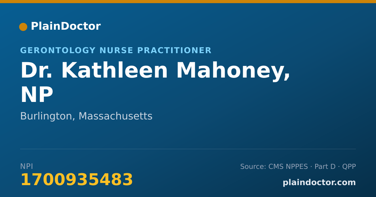 Shareable card for Kathleen Mahoney, NP - Gerontology Nurse Practitioner, Burlington, MA