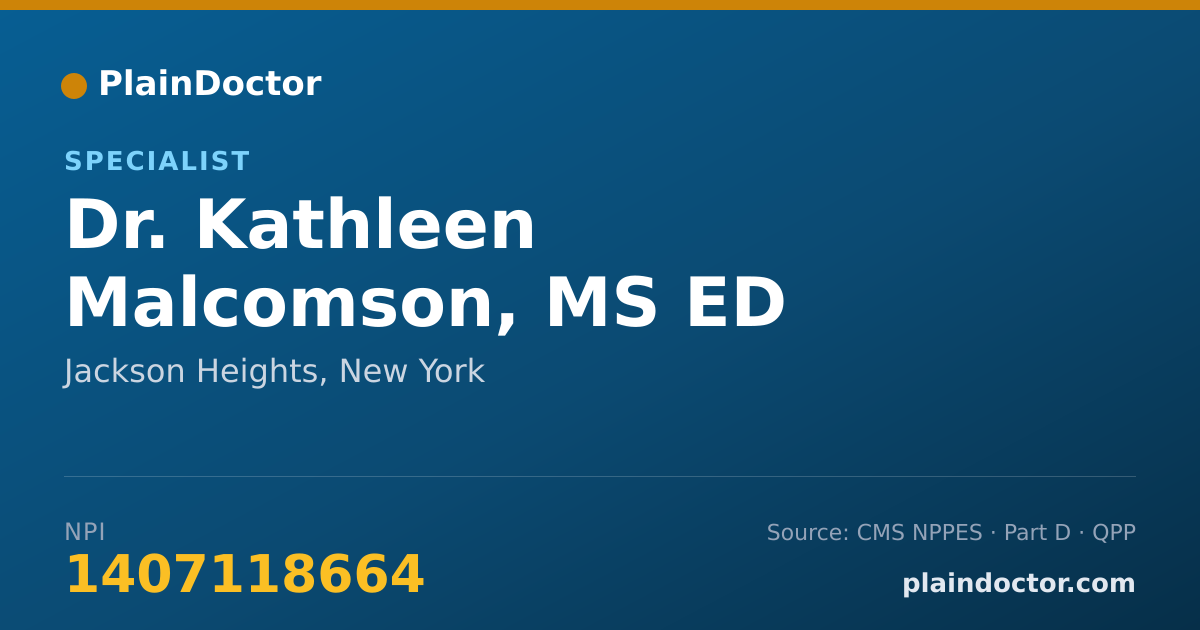 Shareable card for Kathleen Malcomson, MS ED - Specialist, Jackson Heights, NY