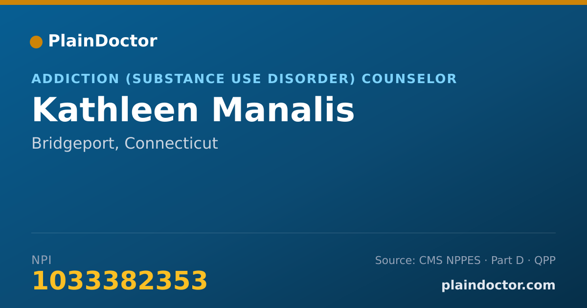 Shareable card for Kathleen Manalis - Addiction (Substance Use Disorder) Counselor, Bridgeport, CT