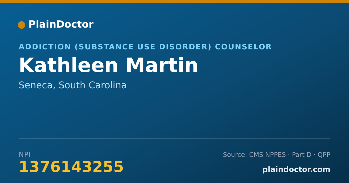 Shareable card for Kathleen Martin - Addiction (Substance Use Disorder) Counselor, Seneca, SC