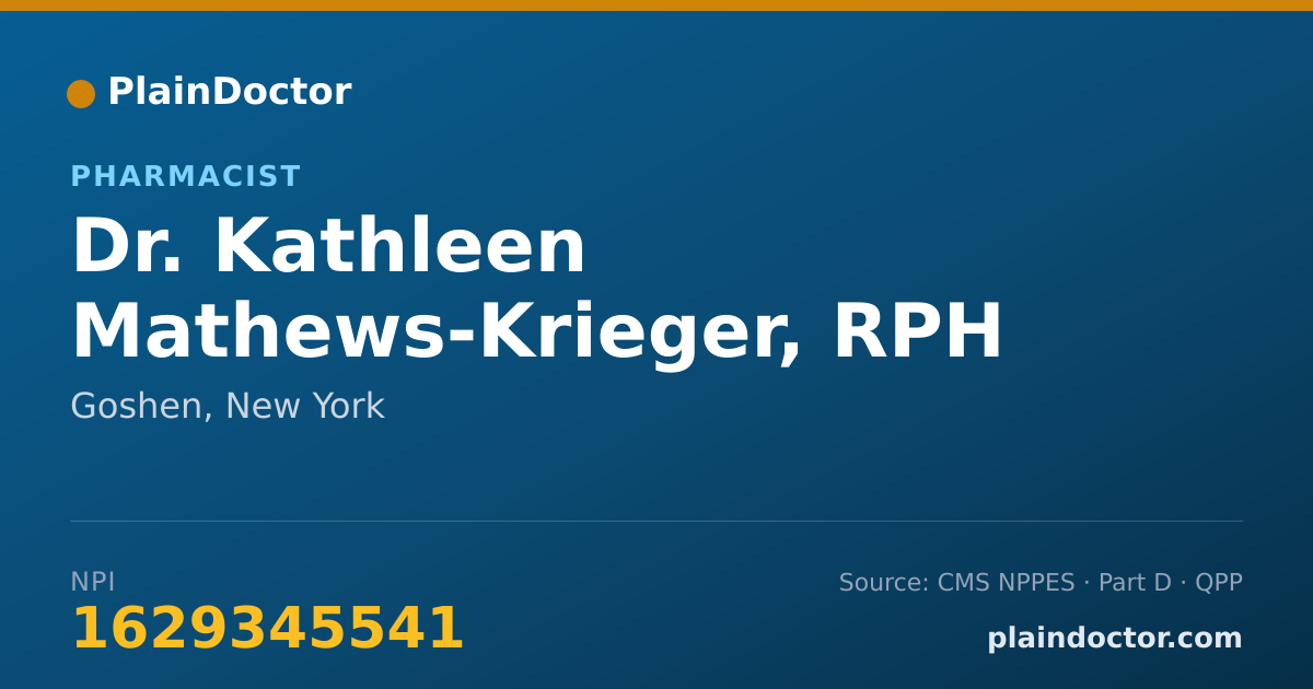 Shareable card for Kathleen Mathews-Krieger, RPH - Pharmacist, Goshen, NY
