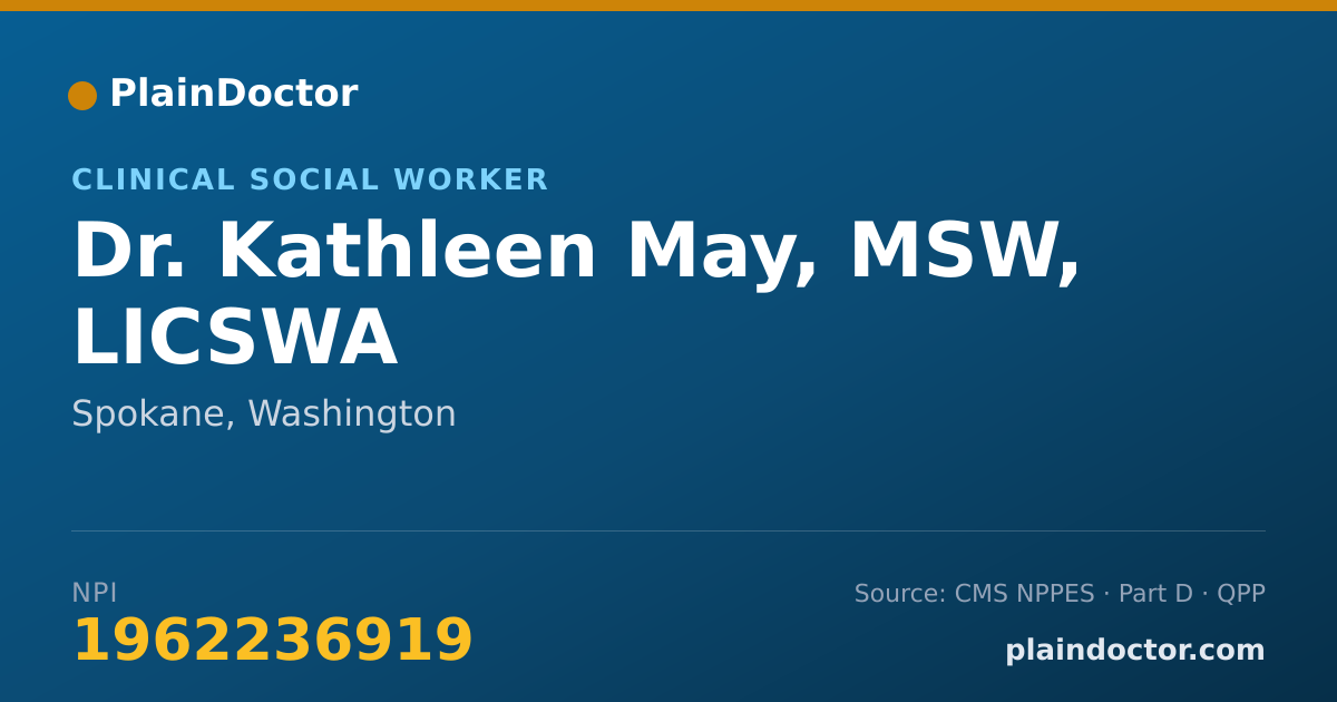 Shareable card for Kathleen May, MSW,  LICSWA - Clinical Social Worker, Spokane, WA