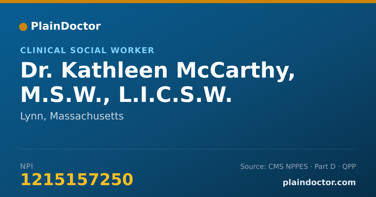 Shareable card for Kathleen McCarthy, M.S.W., L.I.C.S.W. - Clinical Social Worker, Lynn, MA