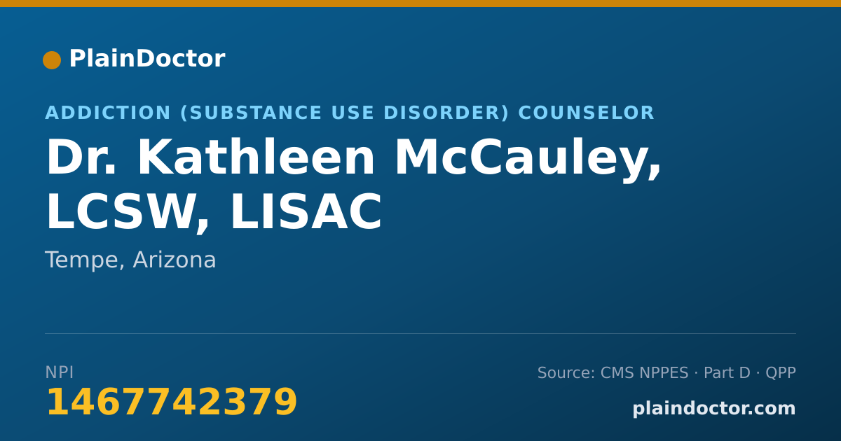 Shareable card for Kathleen McCauley, LCSW, LISAC - Addiction (Substance Use Disorder) Counselor, Tempe, AZ