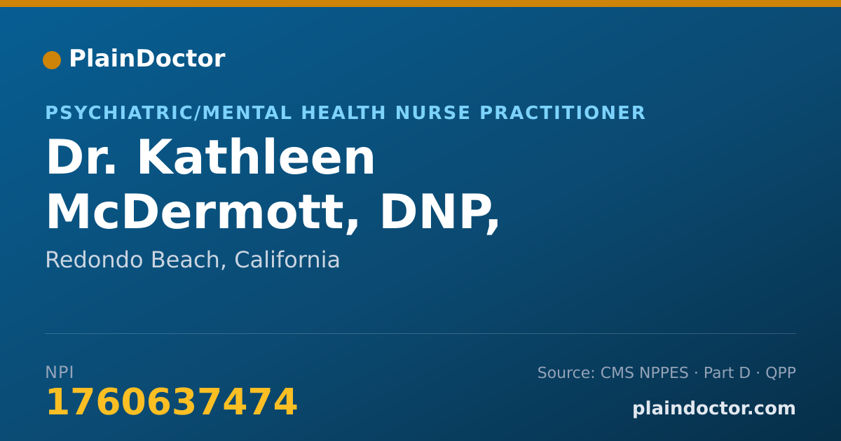 Shareable card for Kathleen McDermott, DNP,  PMHNP-BC - Psychiatric/Mental Health Nurse Practitioner, Redondo Beach, CA