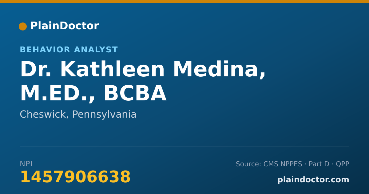 Shareable card for Kathleen Medina, M.ED., BCBA - Behavior Analyst, Cheswick, PA