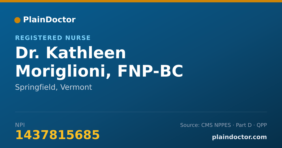 Shareable card for Kathleen Moriglioni, FNP-BC - Registered Nurse, Springfield, VT