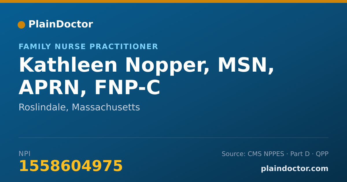 Shareable card for Kathleen Nopper, MSN, APRN, FNP-C - Family Nurse Practitioner, Roslindale, MA