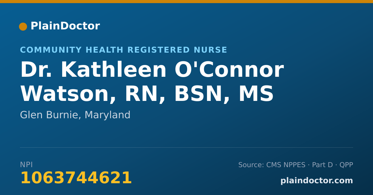 Shareable card for Kathleen O'Connor Watson, RN, BSN, MS - Community Health Registered Nurse, Glen Burnie, MD