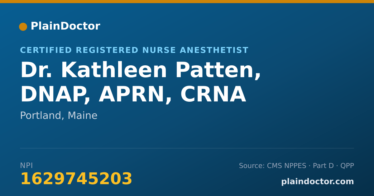 Shareable card for Kathleen Patten, DNAP, APRN, CRNA - Certified Registered Nurse Anesthetist, Portland, ME