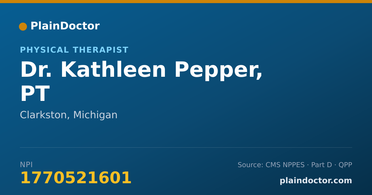 Shareable card for Kathleen Pepper, PT - Physical Therapist, Clarkston, MI