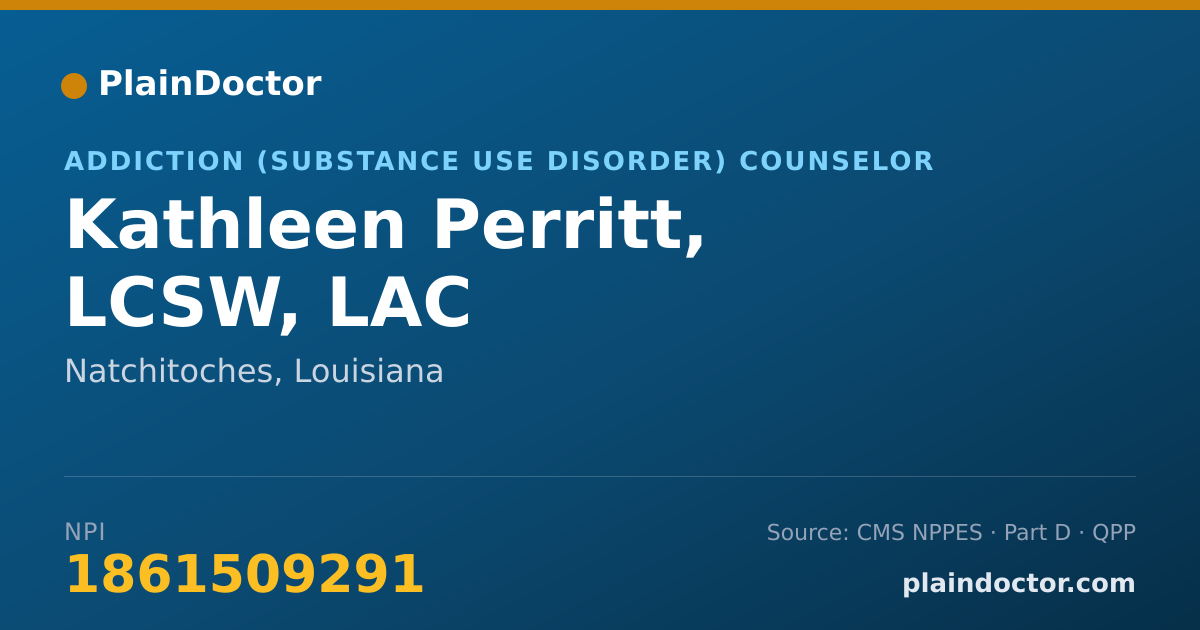 Shareable card for Kathleen Perritt, LCSW, LAC - Addiction (Substance Use Disorder) Counselor, Natchitoches, LA