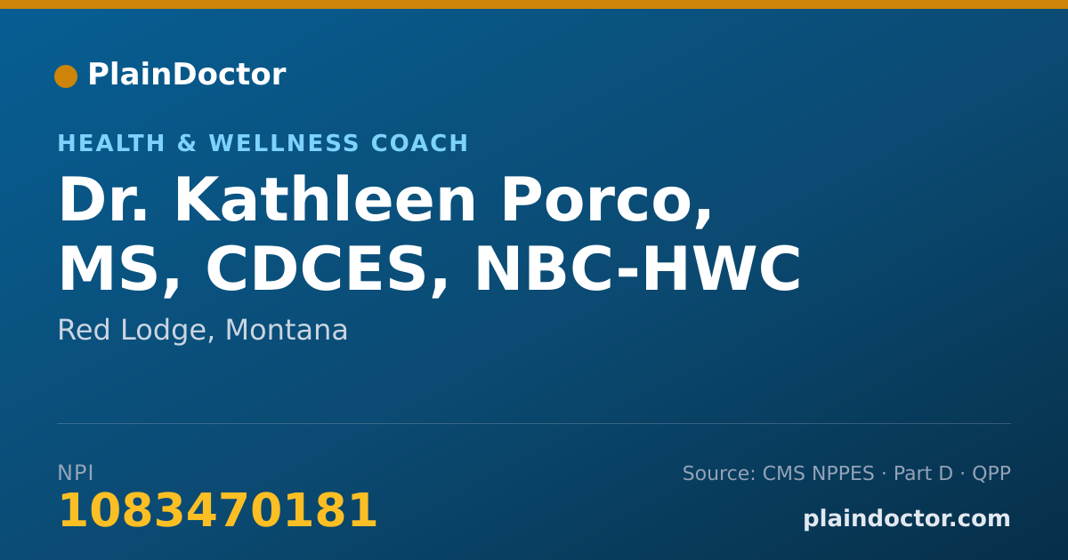 Shareable card for Kathleen Porco, MS, CDCES, NBC-HWC - Health & Wellness Coach, Red Lodge, MT