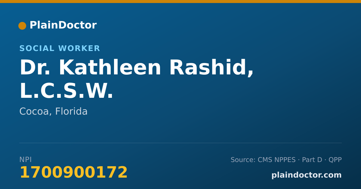 Shareable card for Kathleen Rashid, L.C.S.W. - Social Worker, Cocoa, FL