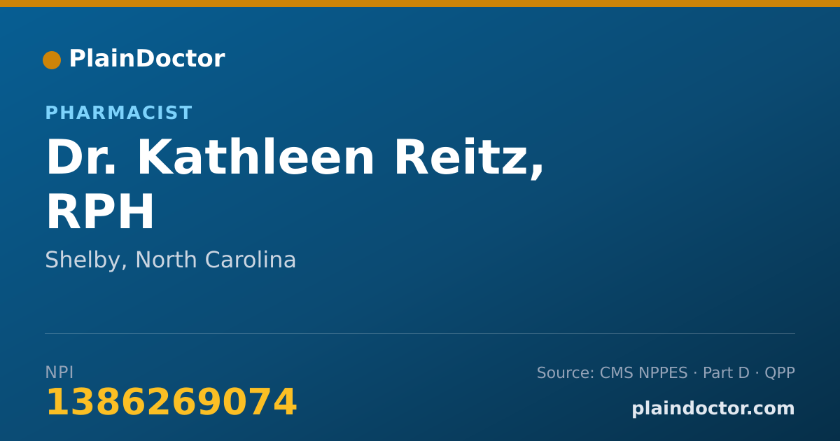 Shareable card for Kathleen Reitz, RPH - Pharmacist, Shelby, NC