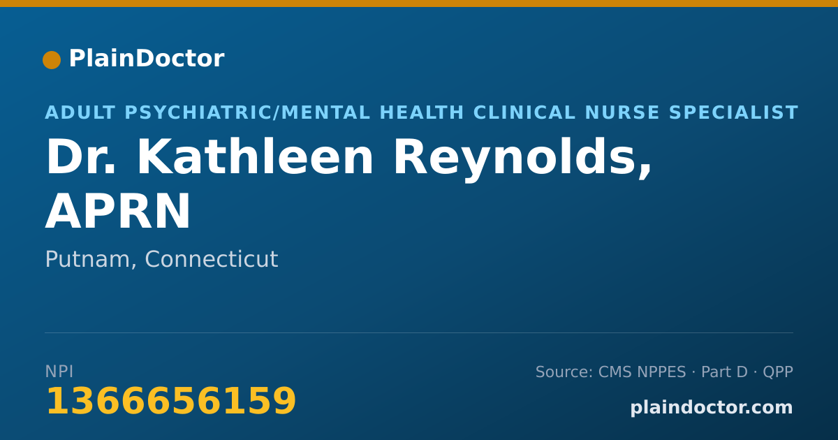 Shareable card for Kathleen Reynolds, APRN - Adult Psychiatric/Mental Health Clinical Nurse Specialist, Putnam, CT