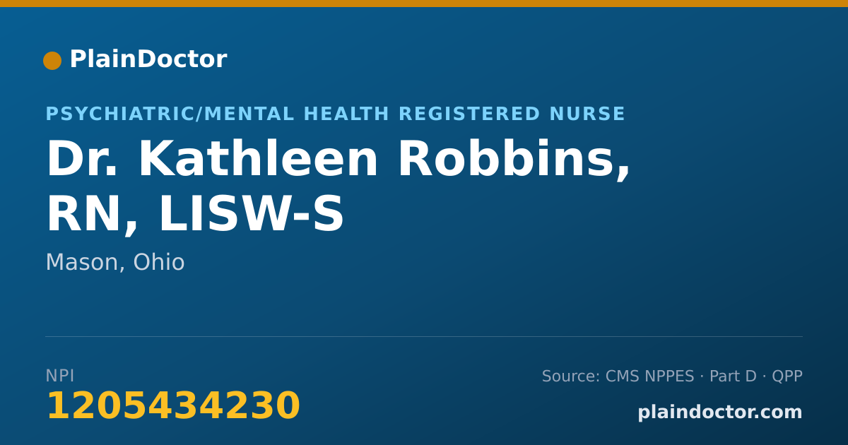 Shareable card for Kathleen Robbins, RN, LISW-S - Psychiatric/Mental Health Registered Nurse, Mason, OH