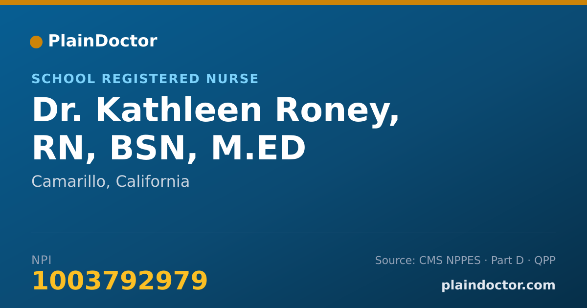 Shareable card for Kathleen Roney, RN, BSN, M.ED - School Registered Nurse, Camarillo, CA