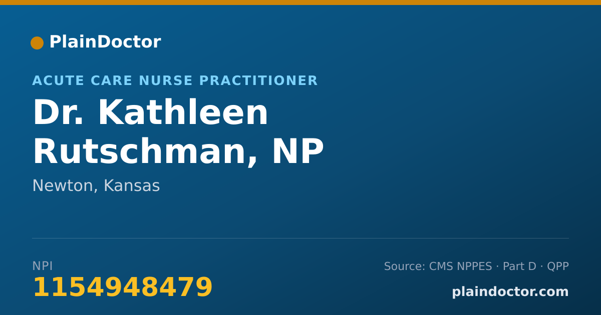 Shareable card for Kathleen Rutschman, NP - Acute Care Nurse Practitioner, Newton, KS
