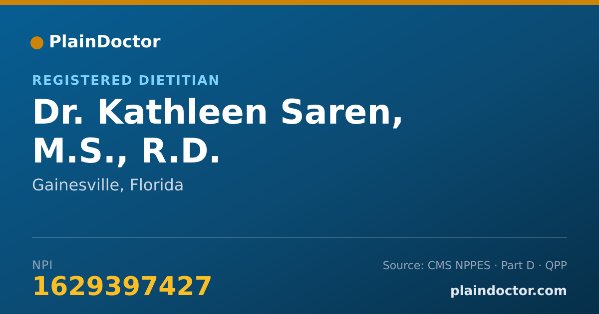 Shareable card for Kathleen Saren, M.S., R.D. - Registered Dietitian, Gainesville, FL