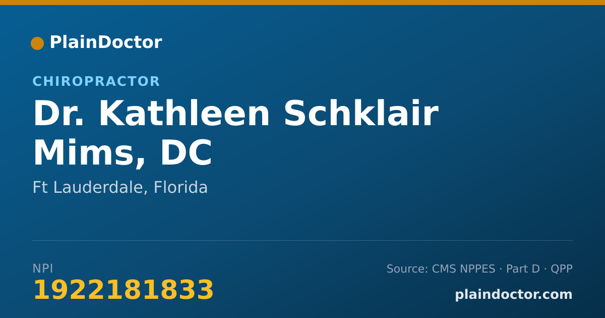 Shareable card for Kathleen Schklair Mims, DC - Chiropractor, Ft Lauderdale, FL