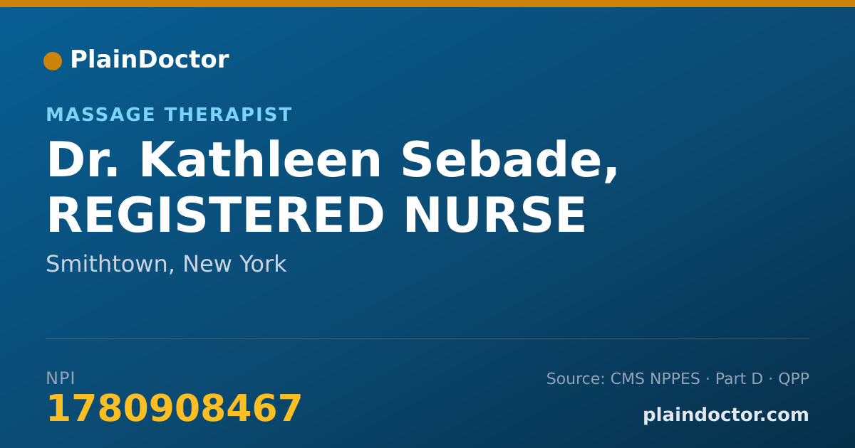 Shareable card for Kathleen Sebade, REGISTERED NURSE - Massage Therapist, Smithtown, NY