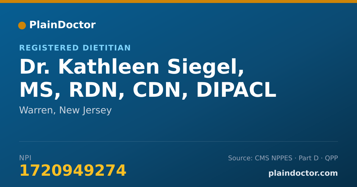 Shareable card for Kathleen Siegel, MS, RDN, CDN, DIPACL - Registered Dietitian, Warren, NJ