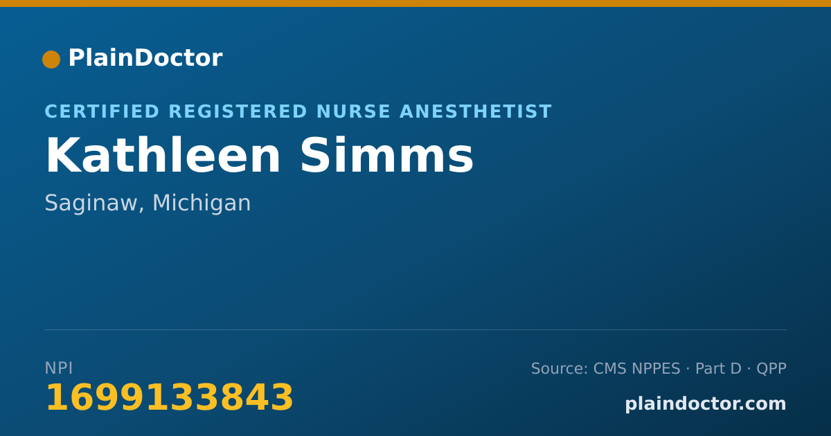 Shareable card for Kathleen Simms - Certified Registered Nurse Anesthetist, Saginaw, MI