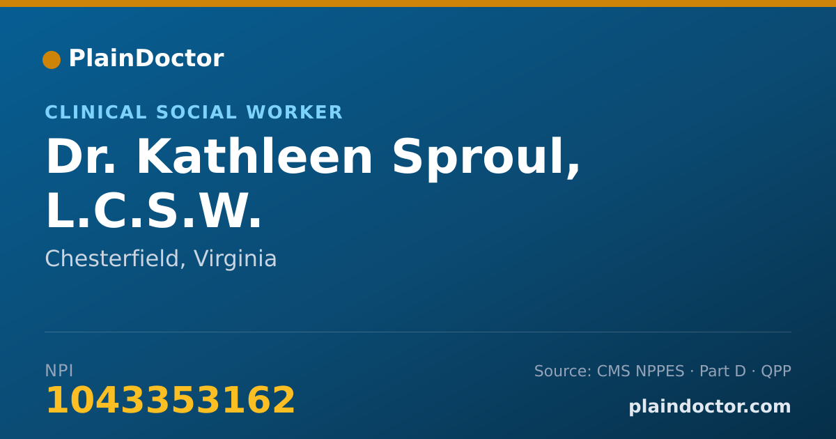 Shareable card for Kathleen Sproul, L.C.S.W. - Clinical Social Worker, Chesterfield, VA